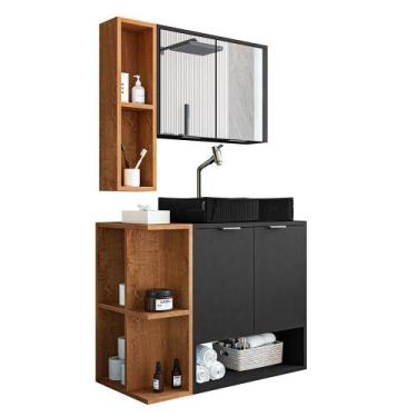 Imagem de Gabinete Banheiro Star com Espelheira e Cuba Dalla Preta - Loja DoceLa