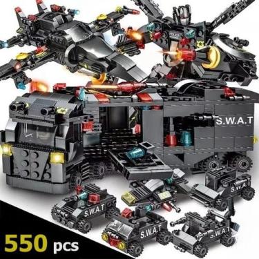 Imagem de Blocos de Montar Polícia Swat Mega Caminhão Robô Avião + 24 Veículos 5