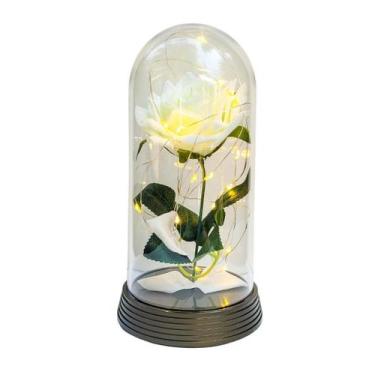 Imagem de Luminária A Rosa Encantada Branca 20 Cm Base Ouro Quente - Amor Lindo