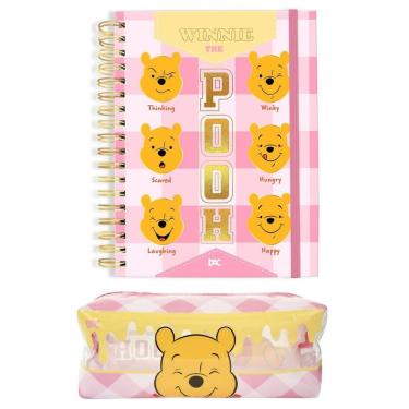 Imagem de Kit Material Escolar Caderno Universitário Smart Folhas Reposicionavel e Estojo Grande Ursinho Pooh