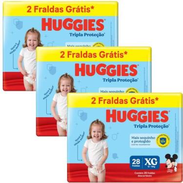 Imagem de Kit 3 Fraldas Huggies Tripla Proteção Meguinha XG - 84 Tiras