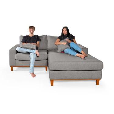 Imagem de Sofá 2 Lugares Living Com Chaise Essencial Estofados, Cinza, Esquerdo