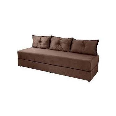 Imagem de Sofá Cama 3em1 em Tecido Suede Marrom com Almofadas - Sofá que vira ca