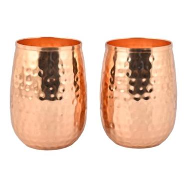 Imagem de Conjunto de 2 copos de cobre puro em forma de barril para benefícios de saúde Ayurveda - capacidade de 250 ml (8 US Fl Oz) (martelado)
