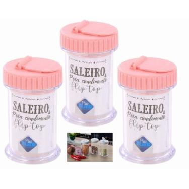 Imagem de Kit 3 Porta Condimentos Saleiro Com Tampa Flip Top PlasTutti, Rosa