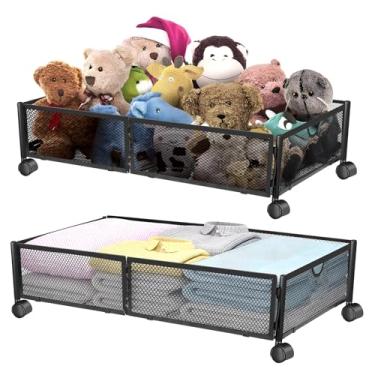 Imagem de Kmise 2 peças de armazenamento embaixo da cama com rodas, recipientes de armazenamento sob a cama de metal para roupas de quarto, cobertores, livros de brinquedo, roupa de cama, organizador de
