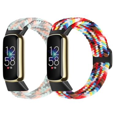 Imagem de FTYQUEE Tiras elásticas ajustáveis trançadas compatíveis com Fitbit Luxe para mulheres e homens, pulseiras esportivas de tecido de nylon elástico para Fitbit Luxe (azul pó + cor)