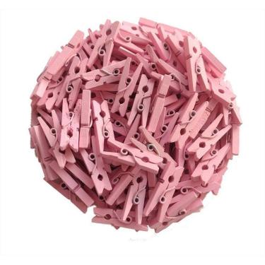 Imagem de Mini Pregador De Madeira Rosa Com 100 Unidades 25Mm