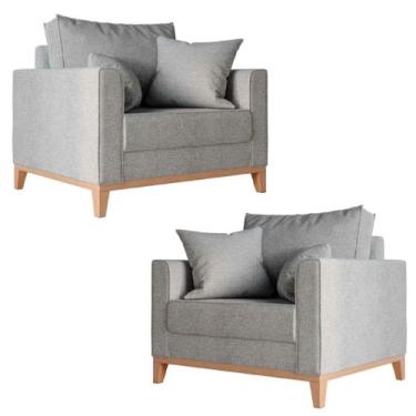 Imagem de Kit 2 Poltronas Beny Base em Madeira Maciça Recepção Linho Cinza Kimi 