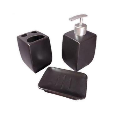 Imagem de Kit Banheiro Preto Minimalista 3 Peças Black - Abelhuda Presentes