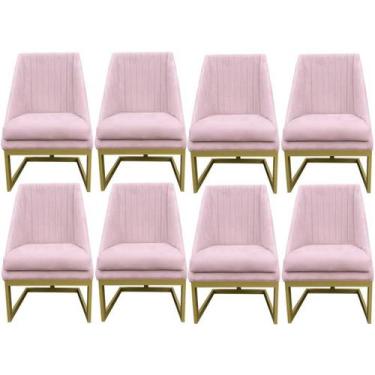 Imagem de Kit 08 Cadeiras Para Sala De Jantar Ana Base de ferro Suede Rosa Bebê 