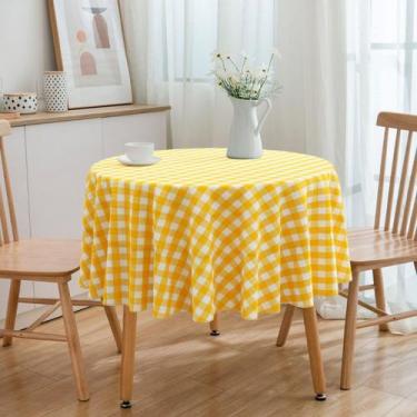 Imagem de Toalha De Mesa Redonda Xadrez Amarelo E Branco 4 Lugares - Menedecor