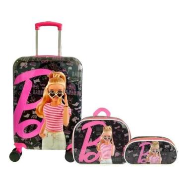 Imagem de Kit Malinha Mala Escolar Viagem Bordo 4 Rodinhas 360º Barbie - luxcel