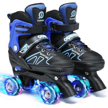 Imagem de Patins infantis para crianças 5-8-12-14 meninas e meninos, 4 tamanhos ajustáveis arco-íris meninas patins com rodas iluminadas, patins infantis para meninos, patins para crianças iniciantes em