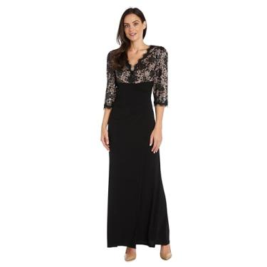 Imagem de R&M Richards Vestido longo elegante feminino, Preto/Nude, 19 Plus Size