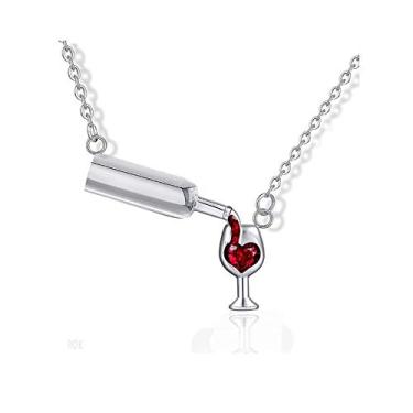 Imagem de Colar elegante com pingente de copo de garrafa de vinho, cobre polido, cristal de zircão vermelho, moda para mulheres, Metal