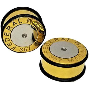 Imagem de Alargadores de orelha de bala Pierced Republic Magnum 357 – Metal, medidores de orelha pesados – 10 tamanhos – Par
