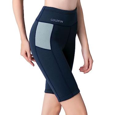 Imagem de GoldFin Shorts femininos de neoprene de 2 mm, shorts de natação para hidroginástica, surfe, mergulho, natação, snorkeling, canoagem flutuante (azul-marinho, GG)