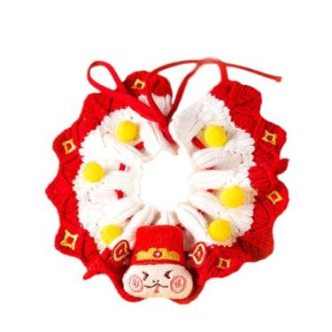 Imagem de Fenteer Tricô coleira de gato festivo colar de cachorro foto prop bonito decoração artesanal festivo gatos cachecol mão tecido crochê babador para cães, Xl