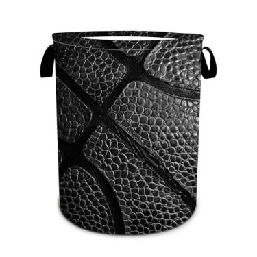 Imagem de Cesta de roupa suja preta texturizada de basquete, cesto de roupa suja, dobrável, impermeável, organizador de brinquedos para banheiro/lavanderia/quarto, 39,9 cm x 49,8 cm