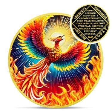 Imagem de Medalhões coloridos da luz solar Phoenix Na - Moeda de sobriedade renascida do fogo - lascas e medalhões AA AA da Recovery Addiction - Celebrate Living Clean Affirmation Narcóticos Presentes anônimos