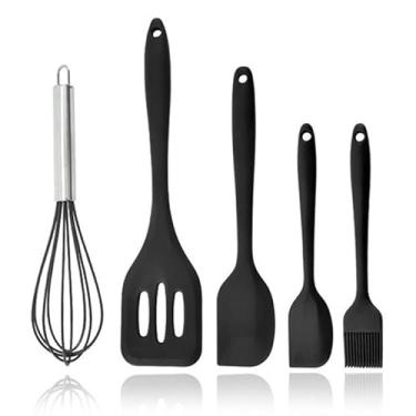 Imagem de Kit com 5 Utensílios de Cozinha Colheres Espátulas Pincel Fouet de Silicone Não Arranha Panela Altas Tempretraturas Resistente ao Calor Conjunto Livre de BPA Kit c/ 5