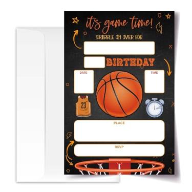 Imagem de ANYEMW Cartões de convite de aniversário de basquete com envelopes pacote de 20 (10 x 15 cm), convites de festa para meninos, meninas, crianças, adolescentes, é hora de jogo, decoração e suprimentos
