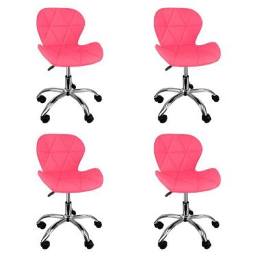Imagem de Kit 4 Cadeiras Slim Office Estofada Base Giratória Cromada - Lianto De