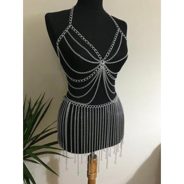 Imagem de Bodychain corporal conjunto top e saia tendência festival - Dondocas.B