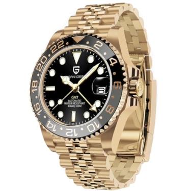 Imagem de BY BENYAR Pagani Design Relógios masculinos GMT 100 m à prova d'água vidro safira aço inoxidável relógios automáticos presentes para homens PD-1662 (dourado preto)