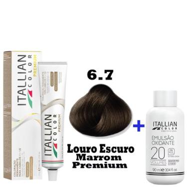 Imagem de Kit Coloração Itallian Premium 60g Louro Escuro Marrom 6.7 + Emulsão O