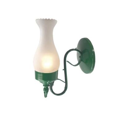 Imagem de Arandela Colonial Texas Tipo Lampião 270 em Aço com Vidro Fosco Verde 