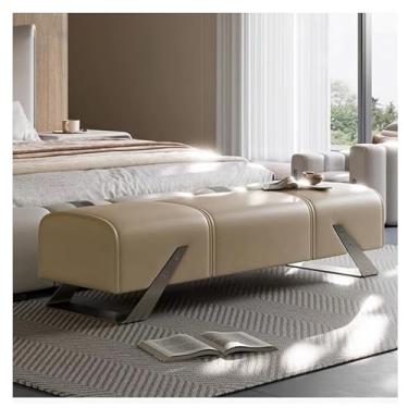Imagem de Banco de entrada de cama, banco de entrada, banco de quarto, banco estofado, banco interno macio, banco interno de madeira maciça para hall de entrada, banco colocado no final da cama (bege, 180 x 45