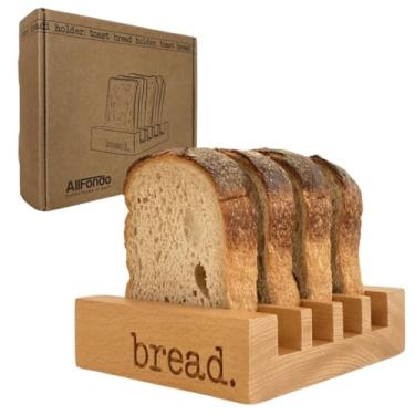 Imagem de AllFondo Rack de madeira para pão | 4 suportes caseiros para torradas para fatias de pão fermentado | 8 suportes para torradas tipo sanduíche | Bandeja de torradas | Torradeira estilo inglês |