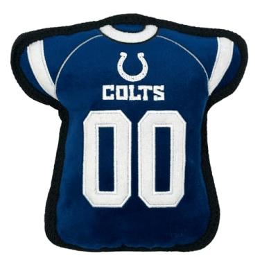 Imagem de O primeiro brinquedo de cachorro resistente mas suave NFL Indianapolis Colts Football Jersey Brinquedo resistente para animais de estimação. Um brinquedo de cachorro de qualidade premium com squeaker