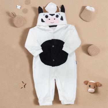 Imagem de Macacão para Bebê Em Plush Com Capuz Bordado Vaquinha Creme - Era Uma 