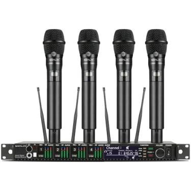 Imagem de SOMLIMI UHF profissional sistema de microfone sem fio todo metal 4 canais verdadeira diversidade microfone apresentação palco cantando karaoke discurso da igreja (SOM-4Q-SK11)