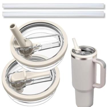 Imagem de Pacote com 2 tampas de canudo de 1,134 g para substituição Stanley Tumbler Quencher, à prova de vazamento, resistente a respingos, tampa de xícara de café, reutilizável, acessórios de copo Stanley de