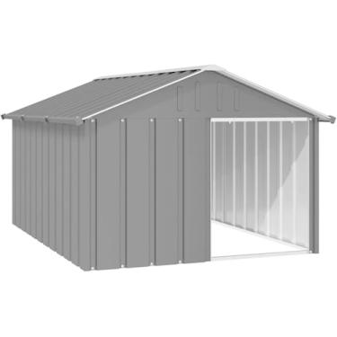 Imagem de Casa de cachorro antracite 116,5x153x81,5 cm aço galvanizado, canil para cachorro ao ar livre caneta para brincar com dossel jardim cercadinho cerca caixa gaiola