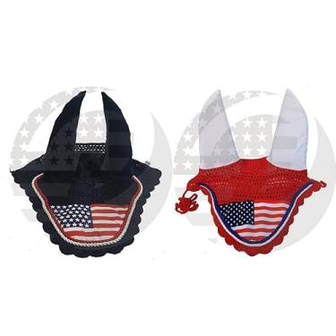 Imagem de Touca de orelha de cavalo com bandeira dos EUA véu de crochê em 2 estilos (COB, bandeira dos EUA, azul marinho)