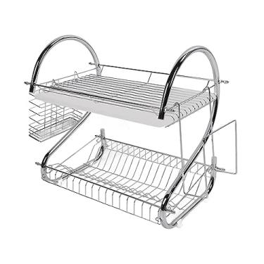 Imagem de Rack de secagem de pratos de 2 camadas GRCFUMO, organizadores de rack de pratos para serviços pesados ​​que economizam espaço, escorredor de pratos multifuncional de grande (Estilo de tábua de corte)