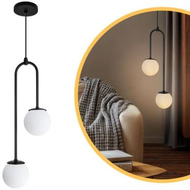 Imagem de Pendente Lustre Luminária Cor Preto Canne Globo Vidro Fosco - Iluminar