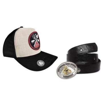 Imagem de Kit Country Infantil Boné Farm Bulls + Cinto Cowboy Couro Legítimo Cri