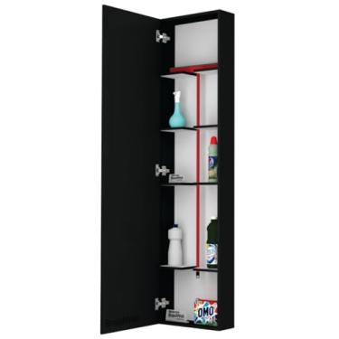 Imagem de Armário Lavanderia Área Serviço Vassoura Multiuso Mdf Preto aberto p/esquerda