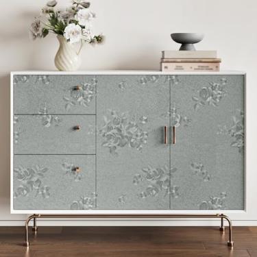 Imagem de HotDecor Papel de parede em relevo de seda papel de parede texturizado papel de parede rosa para quarto sala de estar papel de contato floral vintage para paredes bancadas, 60 cm x 299 cm (cinza