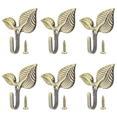Imagem de ORNAROVI 6 ganchos de parede decorativos de folha de ferro, gancho decorativo vintage para casacos, ganchos de parede em forma de folha estilo retrô para bolsas de chapéus (bronze verde)