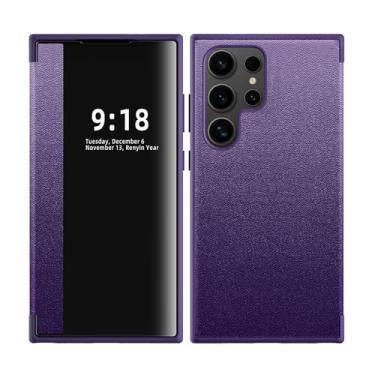 Imagem de FWYANZH Capa flip para Samsung Galaxy S25 Ultra/S25 Plus/S25, Smart Clear View Window Slim Capa de couro à prova de choque, roxo, S25 Ultra