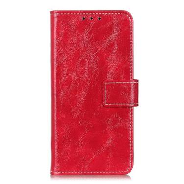 Imagem de LYJSMGZ Capa carteira para iPhone 16E, capa de couro com textura de cavalo louco em pé com aba macia proteção contra choque, capa interna, vermelha, 16E