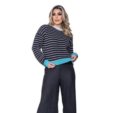 Imagem de Blusa de Tricot Feminina Ralm listrada multicolor TR1195, Turquesa, P