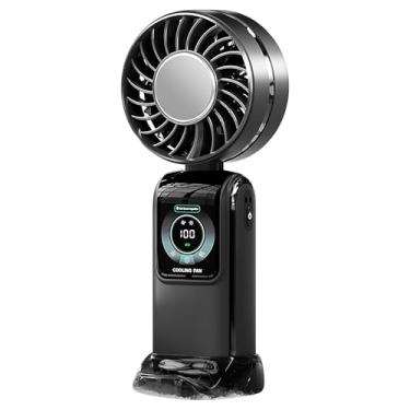 Imagem de Pequeno ventilador portátil, ventilador de mão portátil,Exibição digital do ventilador de mão dobrável portátil - Velocidade ajustável, duração longa da bateria, recarregável para camping de via de pr